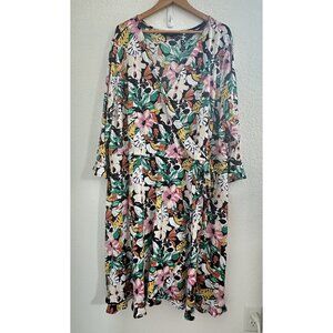 Lane Bryant Dress Womens 26/28 Floral Faux Wrap Tie Waist L/S Boho Fairy‎ Party